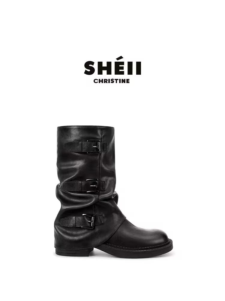 Women's Pantyhose Height Increasing Buckle Western Long Rider Women's Leather Boots