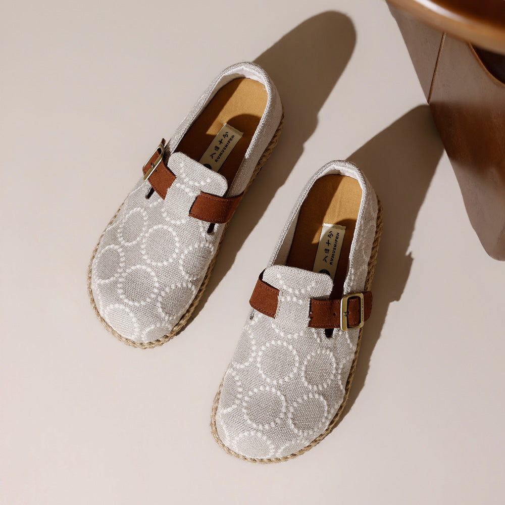 Women's Very Retro Circle Embroidered Breathable Linen Women's Casual Shoes