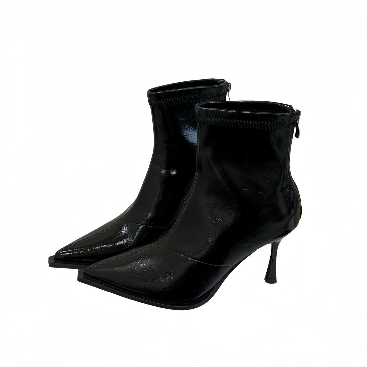 Women's Short High-grade Pointed Toe Stiletto Ankle Back Zipper Women's Leather Boots