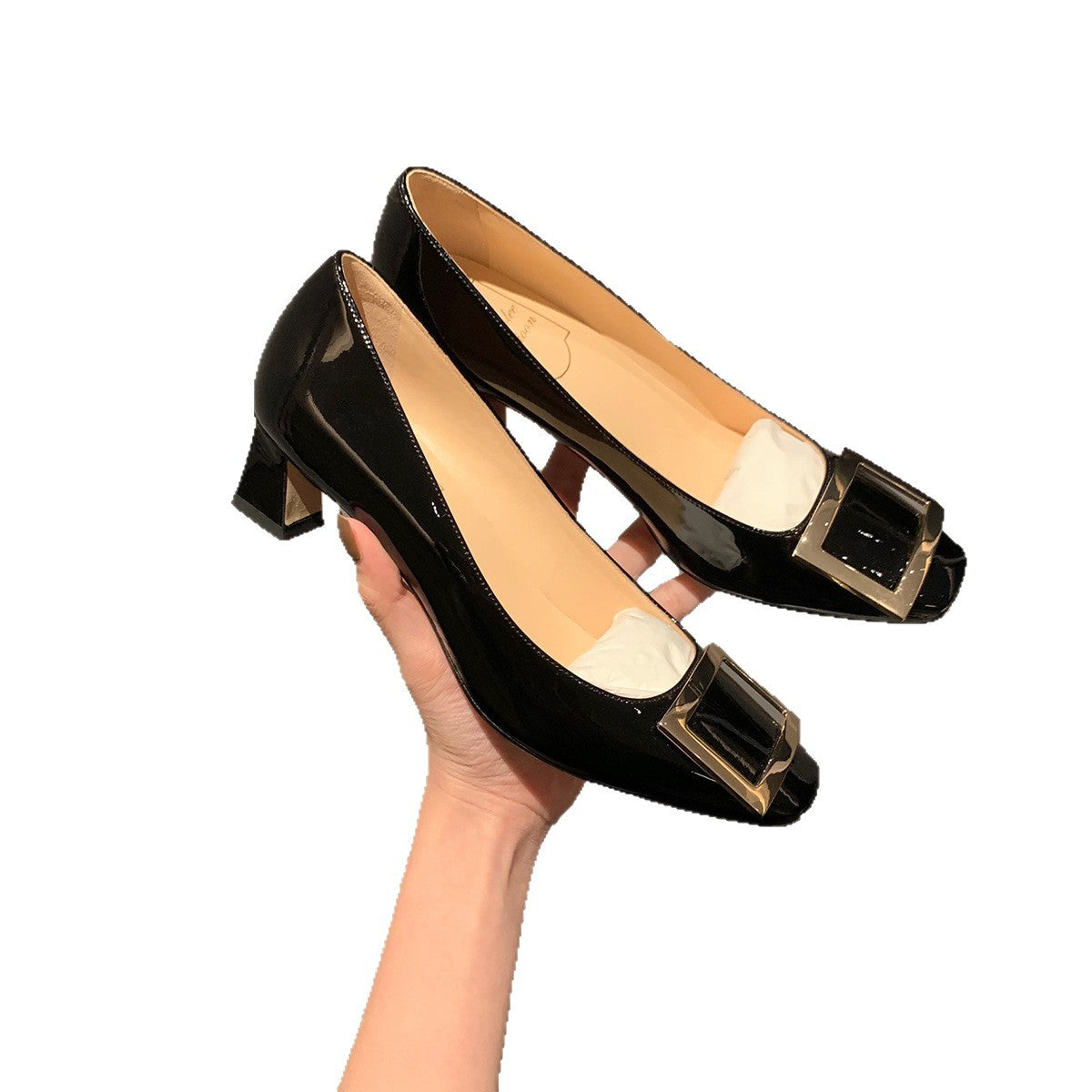 Women's Cowhide Version Grape Mom Classic Shallow Mouth Temperament High Square Heels