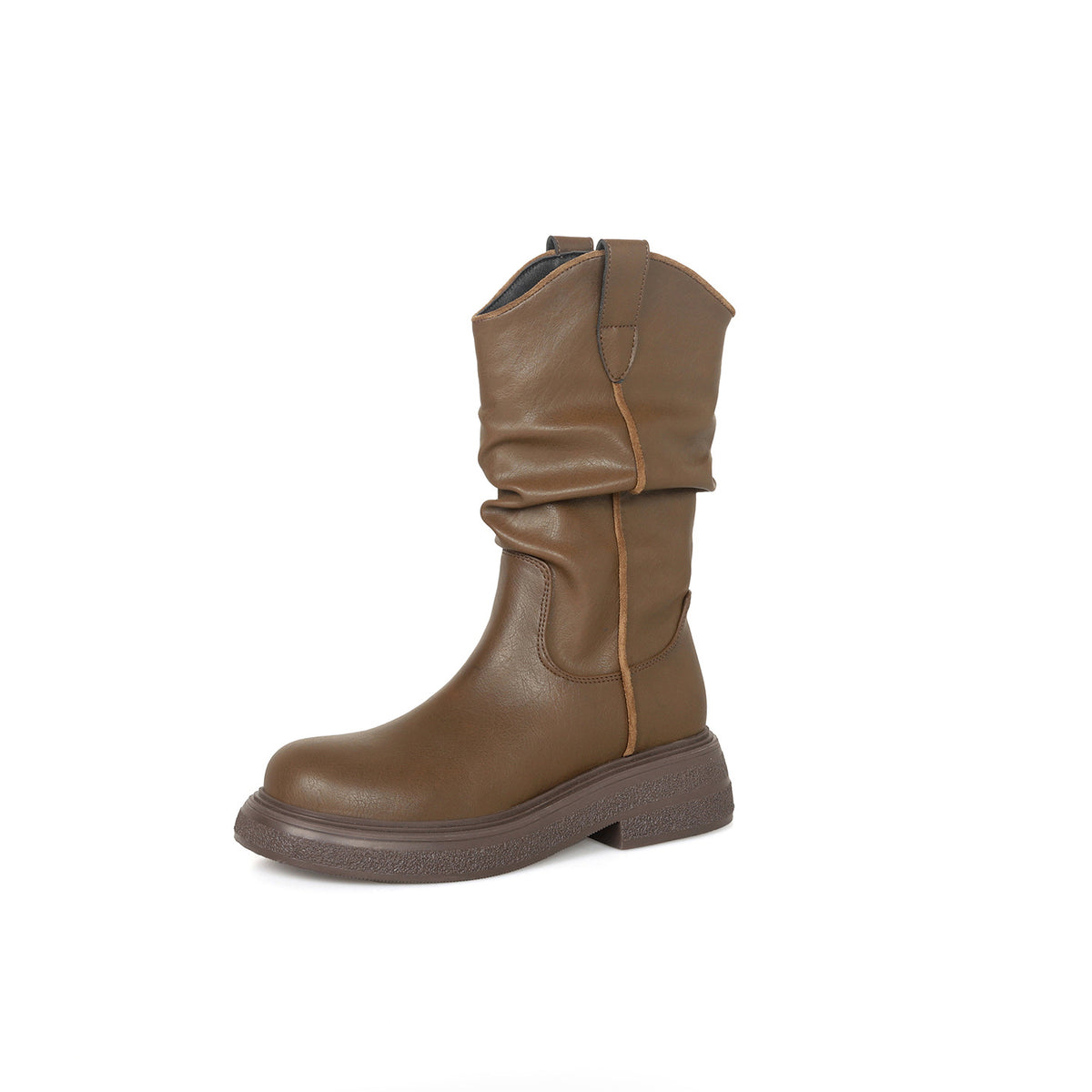 Women's Waste Soil Style Retro Western Cowboy V Cut Pleated Women's Leather Boots