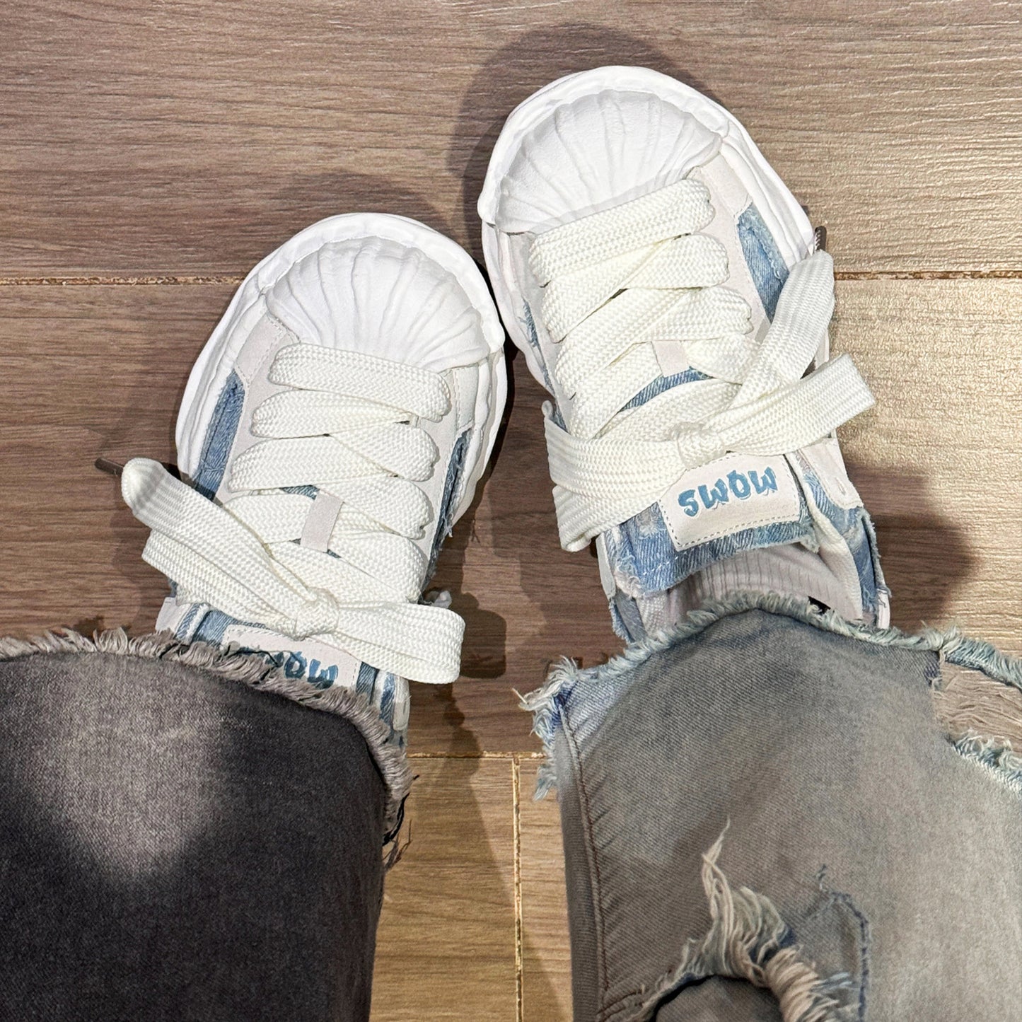 Women's & Men's Destruction Aesthetic Dissolution Washed Denim Distressed Sneakers