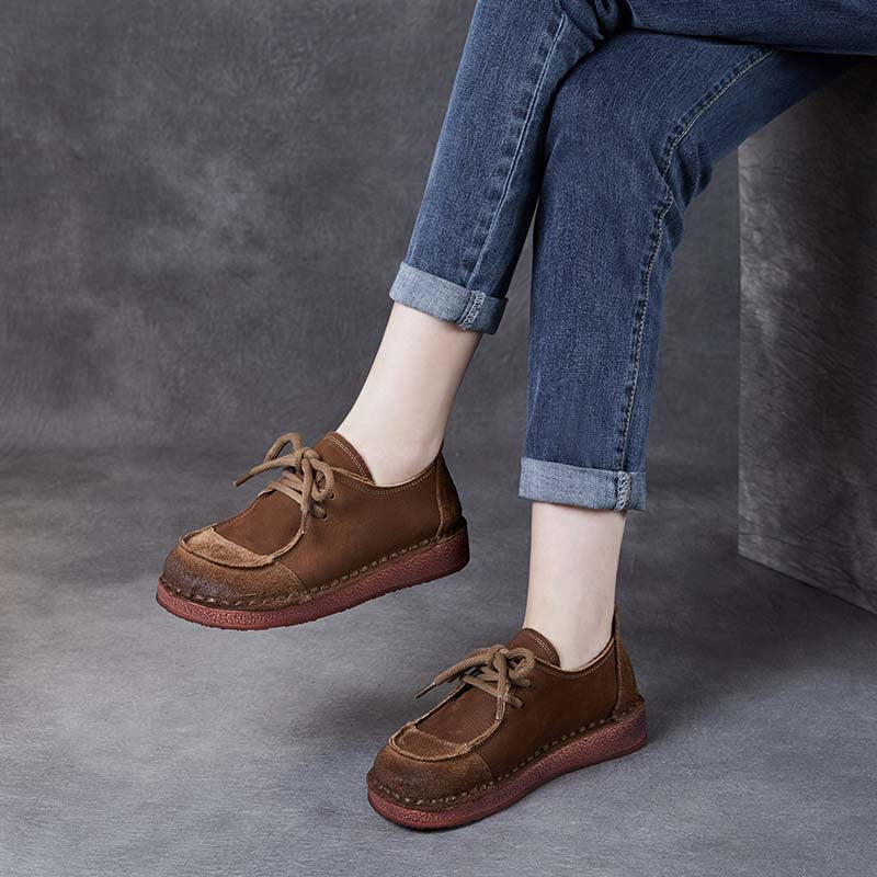 Women's Colors Retro Soft Bottom Flat Full Grain Leather Shoes