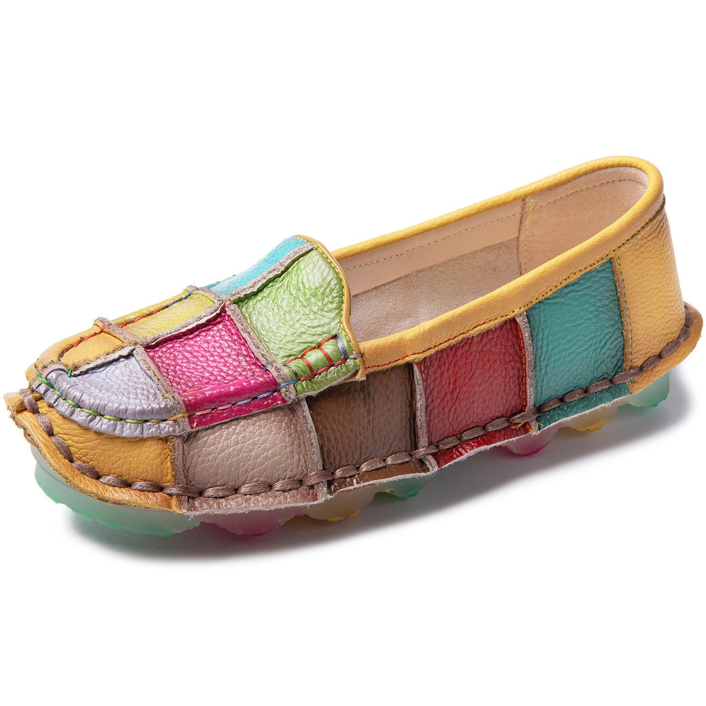 Women's Ethnic Style Spring Retro Handmade Rainbow Stitching Loafers