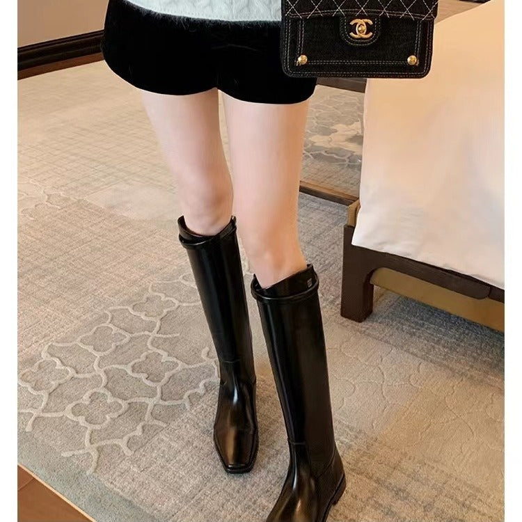 Long Below The Knee Chunky Platform Increased Knight Women's Leather Boots