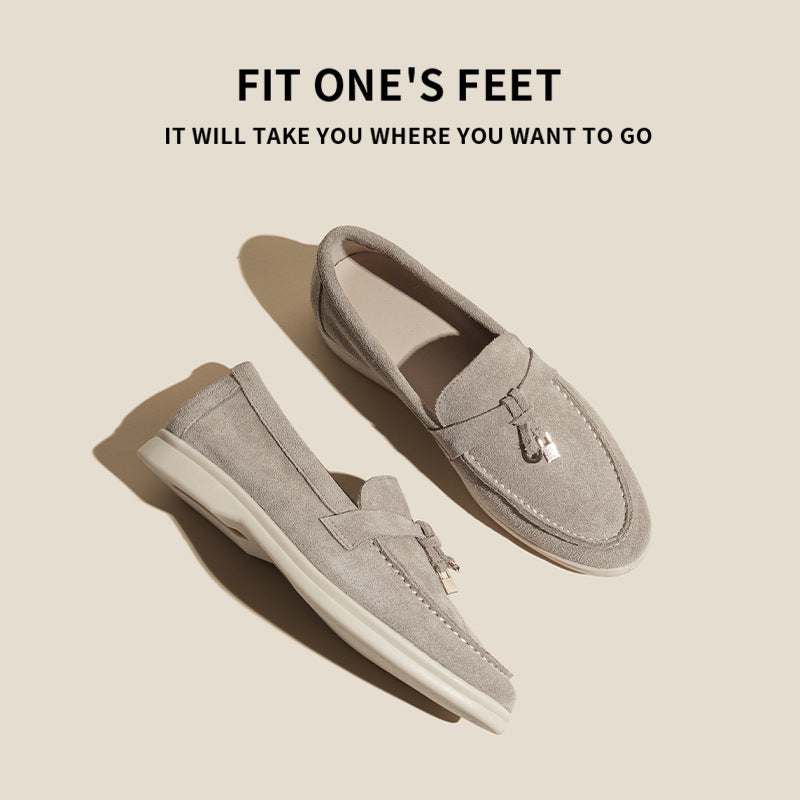 Women's One Pedal Flat Tassel Lazybone Veet Padded Loafers