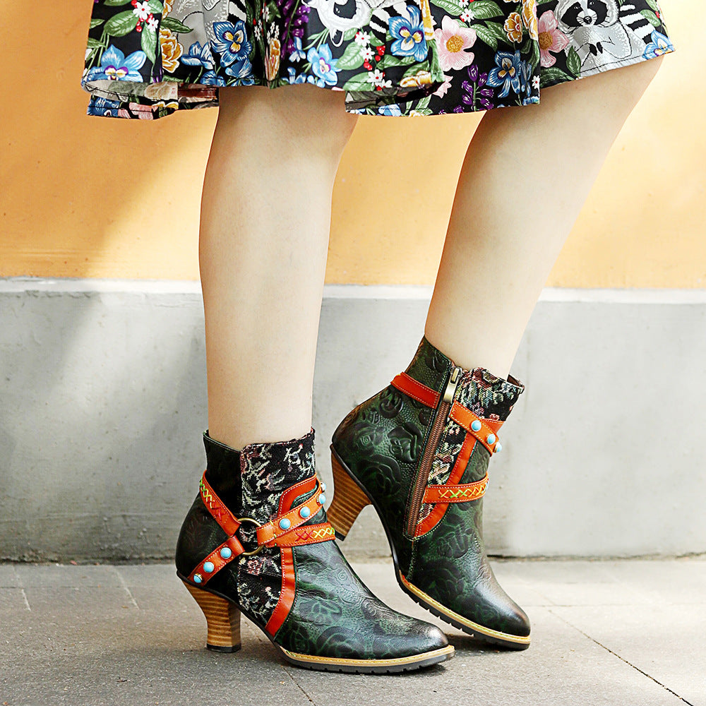 Women's Handmade Genuine Brushed Retro Fashion Ankle Boots