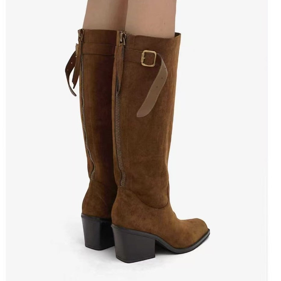 Women's Hot Style Fleece-lined Knight Winter Pointed Chunky Below The Knee Heels