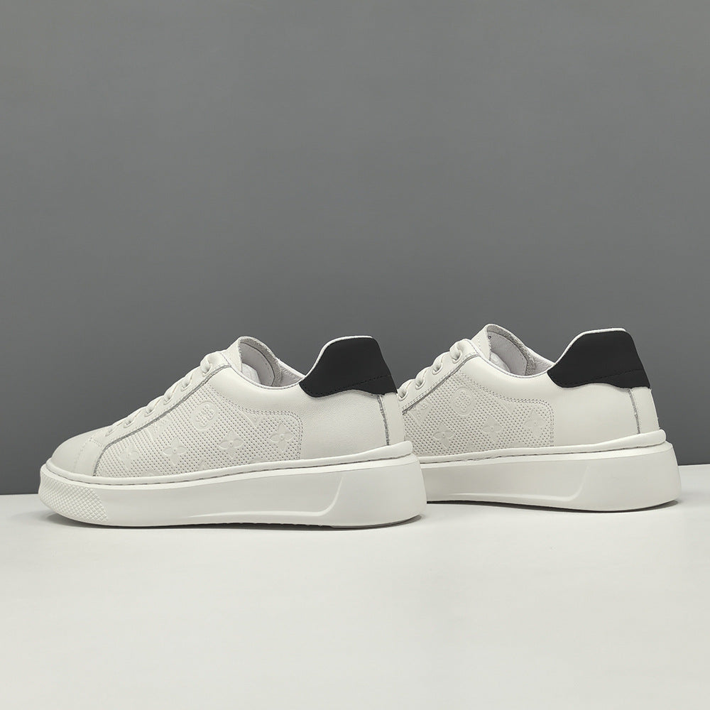 Men's Cowhide Easy Wear Thick Bottom Breathable White Men's Board Shoes