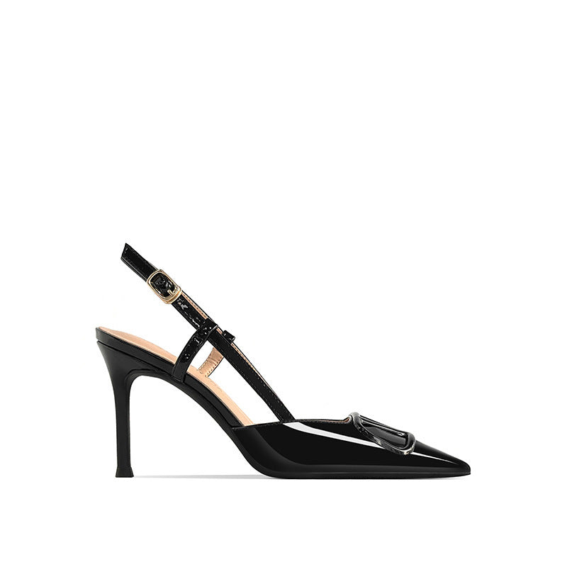 Women's Toe Slingback Stiletto V Buckle High-grade Sense High Heeled Sandals