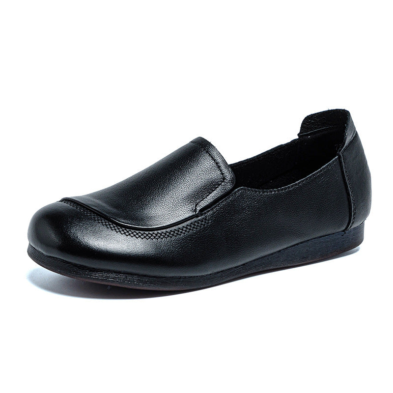 Women's Cowhide Retro Handmade Autumn Simple Flat Middle-aged Mother Shoes