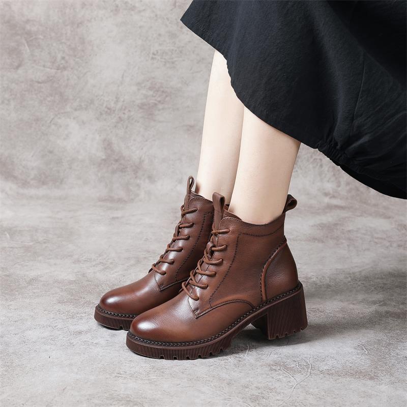 Women's Top Layer Soft Cowhide Martin Thick Boots