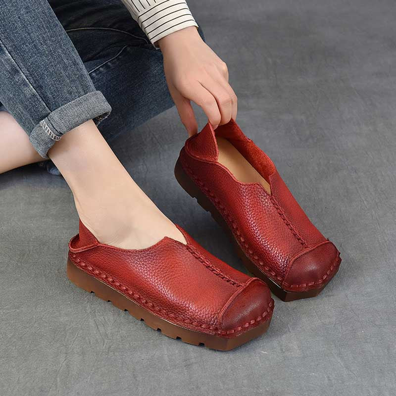 Women's First Layer Cowhide Vintage Soft Bottom Surface Square Toe Step-on Women's Casual Shoes