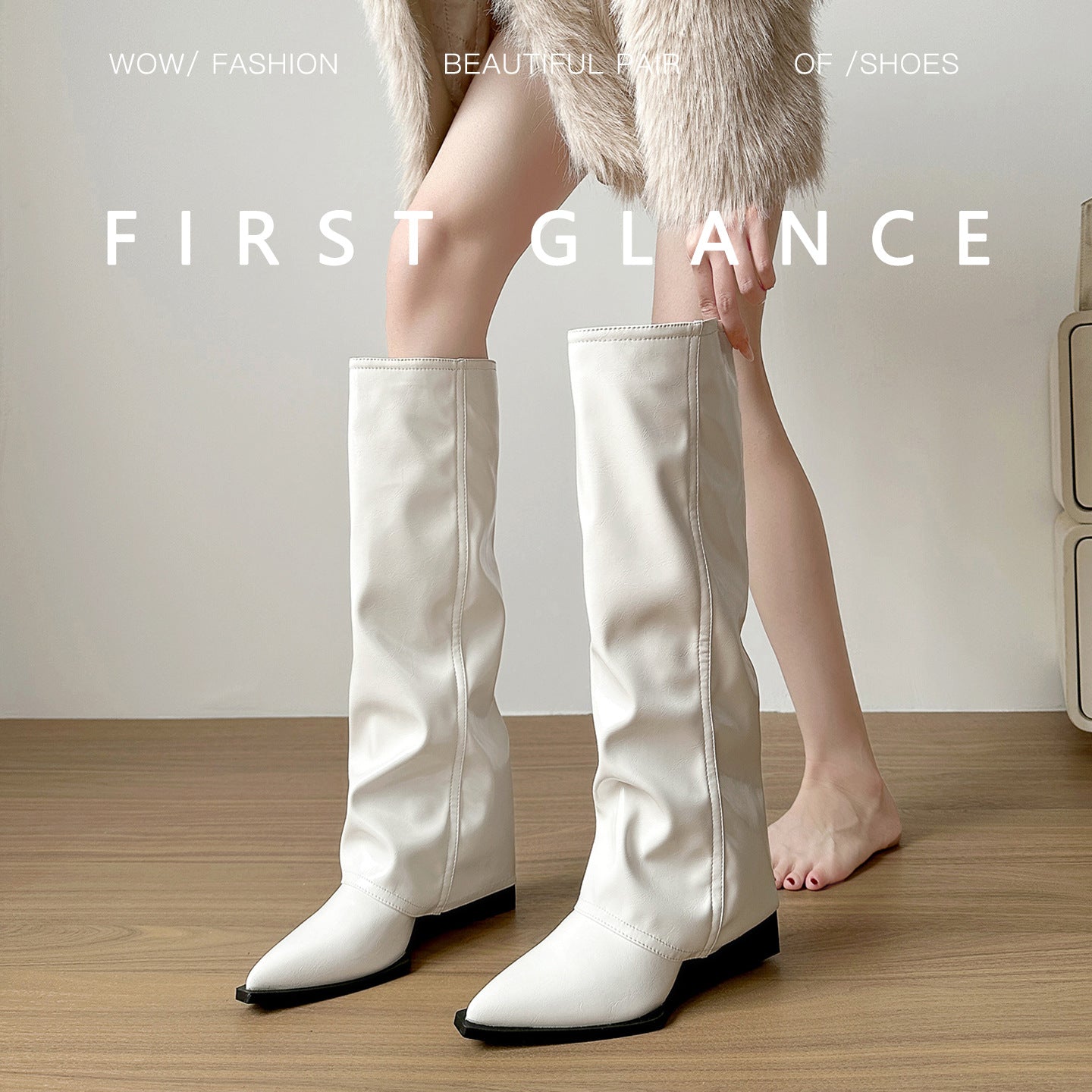 Women's Wedge High Pointed Pile Style Riding Boots