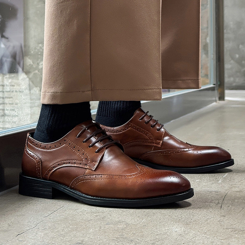 Men's Khaki Pointed British Style Elevator Height Men's Shoes