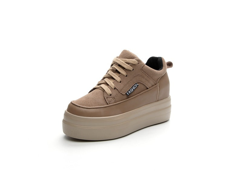 Women's Platform White Height Increasing Korean Style Genuine Women's Shoes