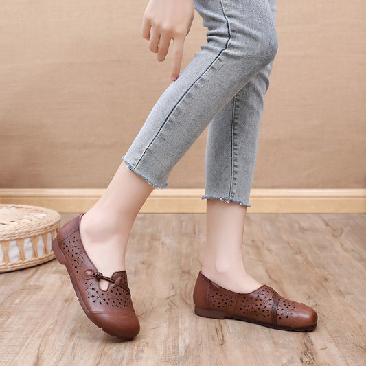 Women's Style Hollow Out Beef Tendon Flat Mom Women's Shoes