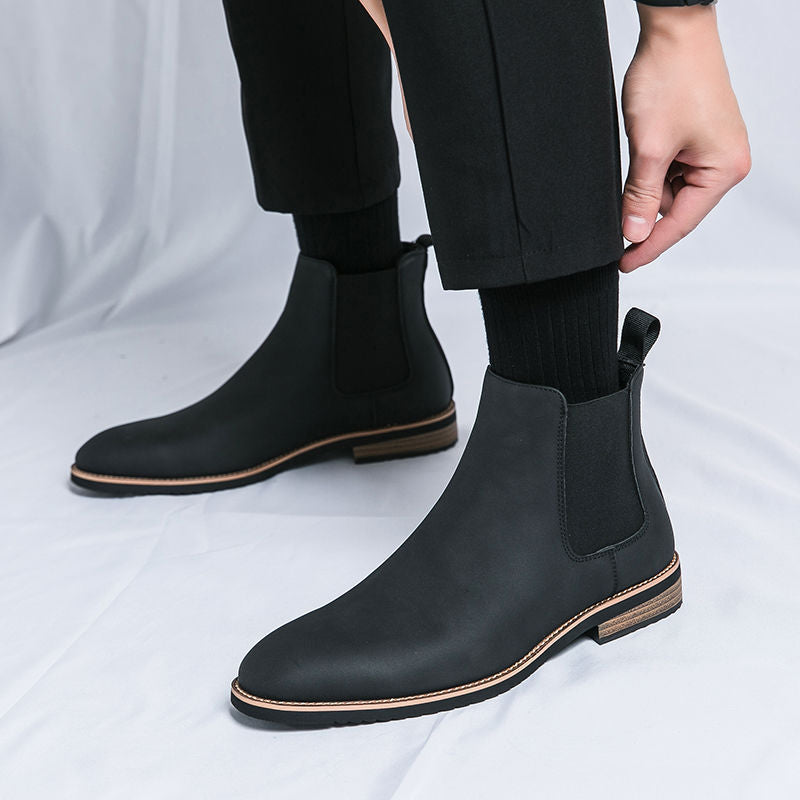 Men's British Martin Brown Formal Wear Breathable Chelsea Trends Slip-on Men's Business Leather Shoes