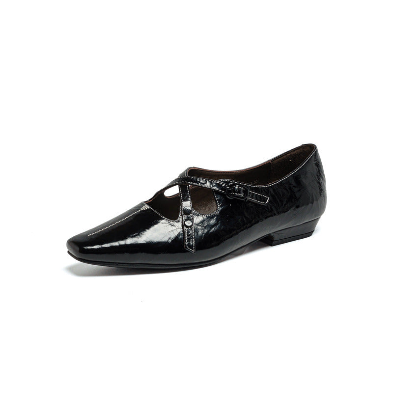 Women's Flat Pumps Low-cut Low Soft Bottom Mary Jane Leather Shoes