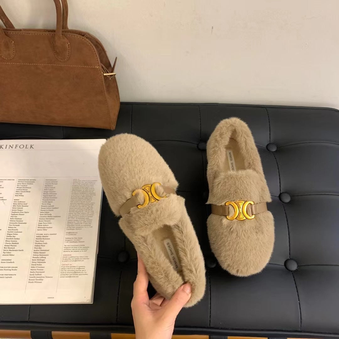 Women's Height Increasing Insole Fluffy Outer Wear Small Casual Shoes