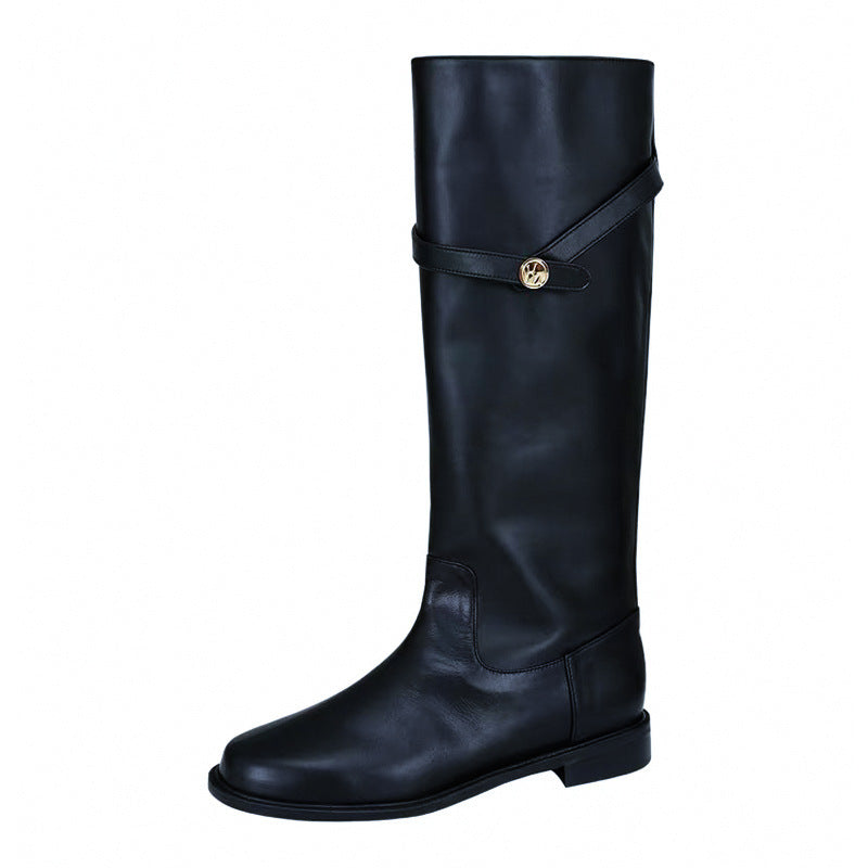 Style Tall Knight Below The Knee Straight Niche Fashion Women's Leather Boots