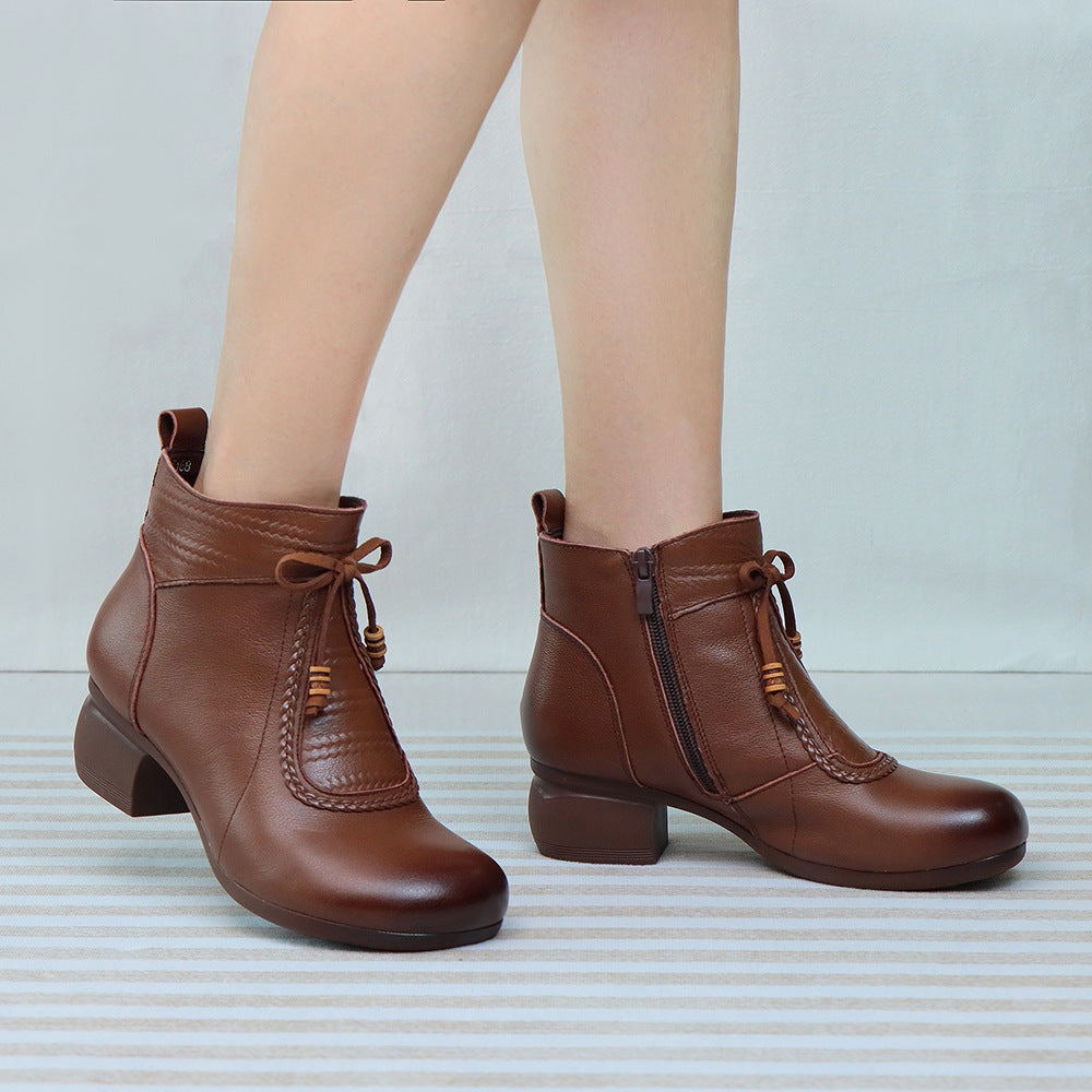 Women's Genuine Ethnic Style Retro Comfort Round Toe Mid Women's Shoes