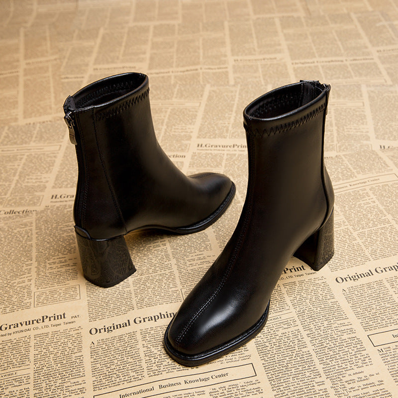 Women's Square Toe Short For Chunky High Boots