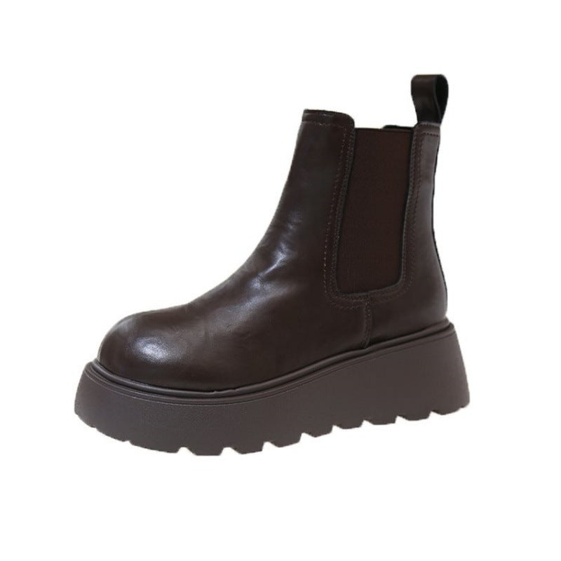Women's Smoke Pipe Platform Chelsea Martin British Style Short Height Increasing Women's Leather Boots