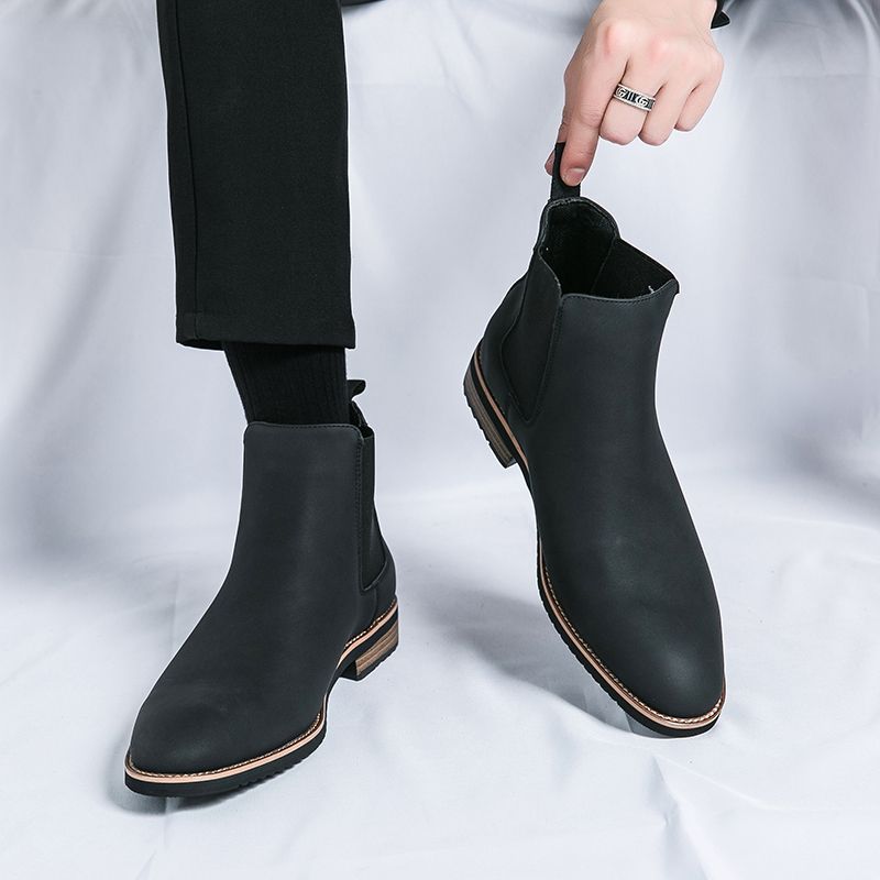 Men's Style Pointed Toe Platform Height Increasing Leather Shoes