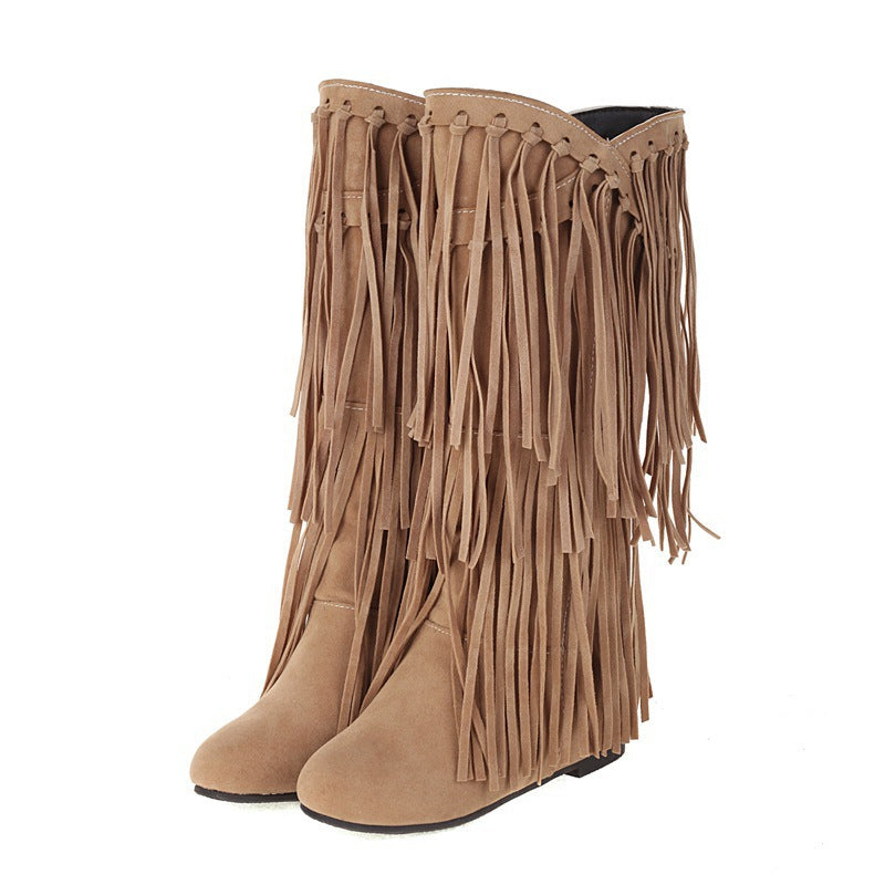 Women's Large Size Tassel Preppy Style Flat Women's Leather Boots