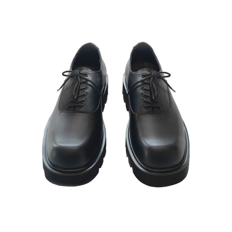 Men's Toe Design Thick Bottom Korean Niche Black Leather Shoes