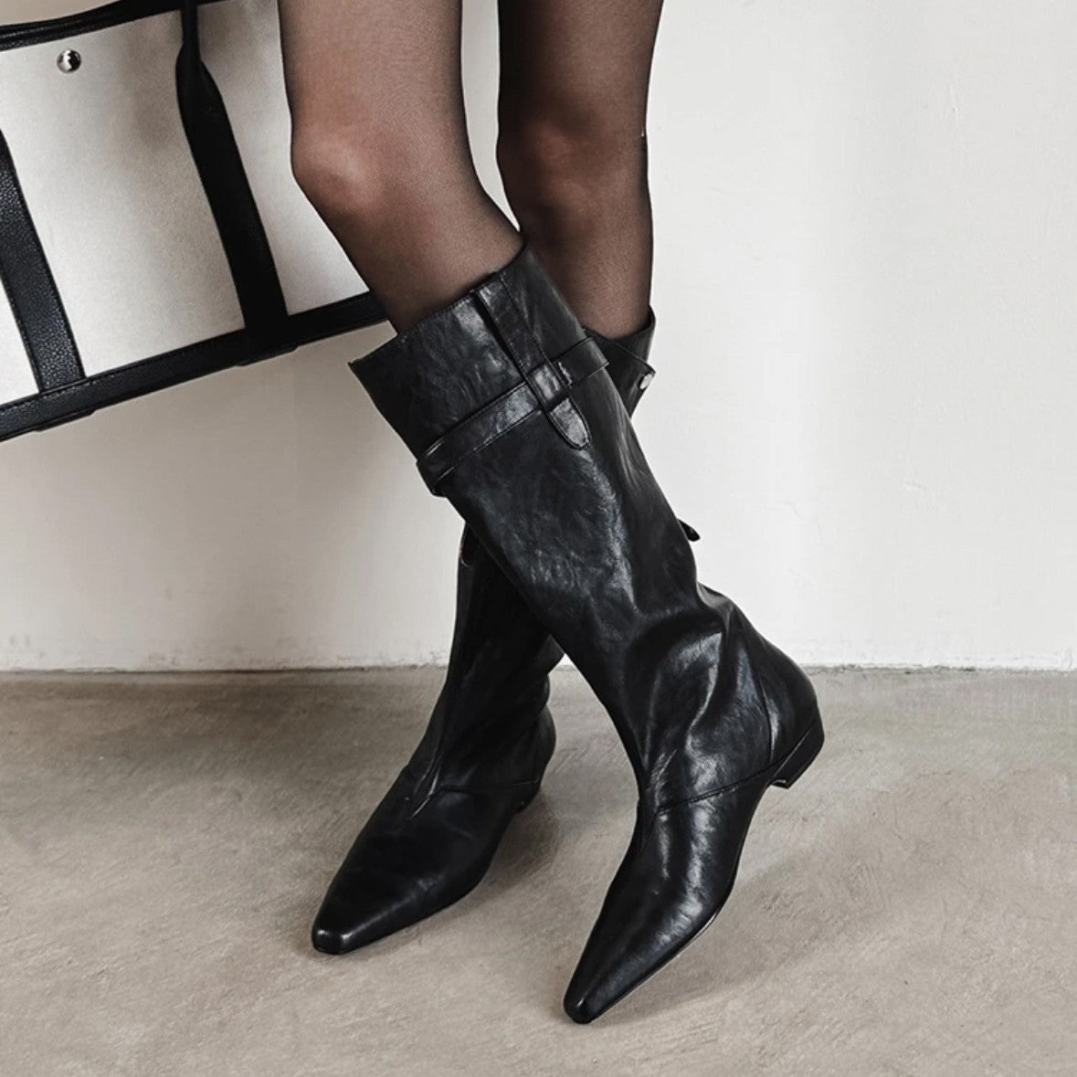Women's Brown Niche Design Below The Knee Knight Chunky Elegant Belt Women's Leather Boots
