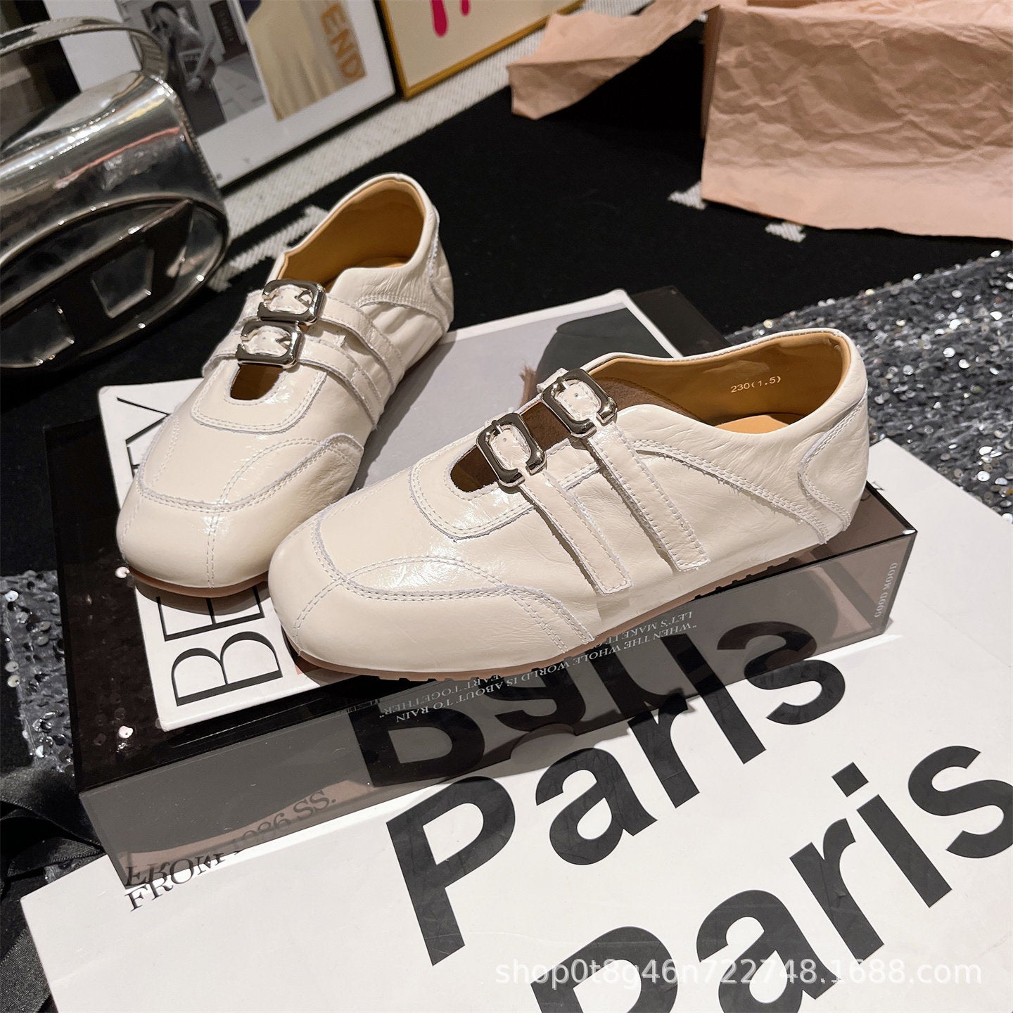 Women's Cowhide Version European Goods Metal Buckle Word Mary Jane Ballet Men's Shoes