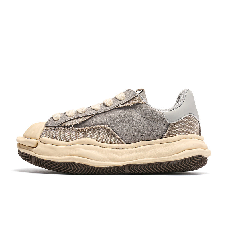 Women's & Men's Washed Worn Color Block Platform Dissoed Retro Shell Men's Board Shoes