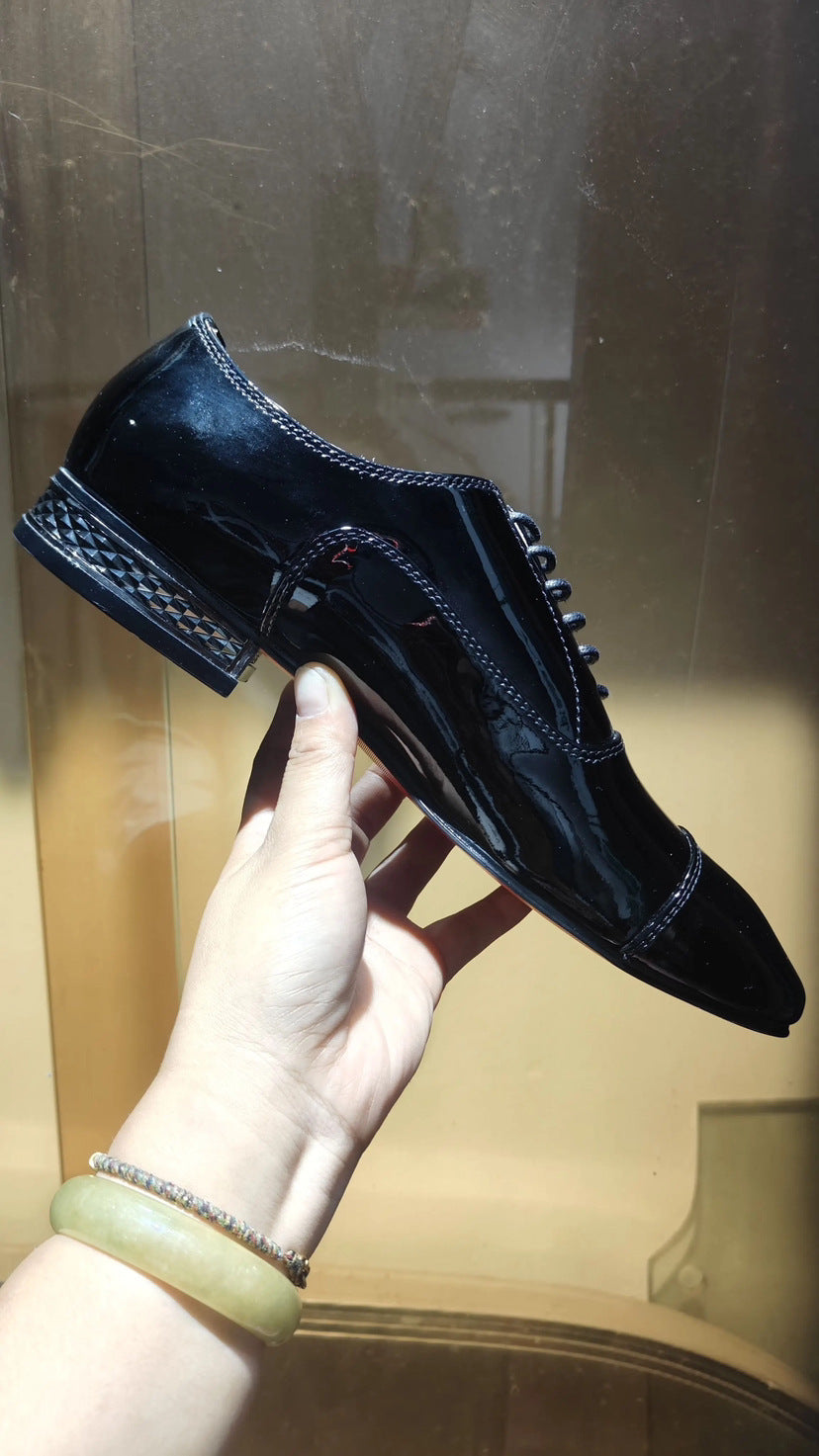 Men's Bottom British Style Shiny Patent Business Formal Leather Shoes