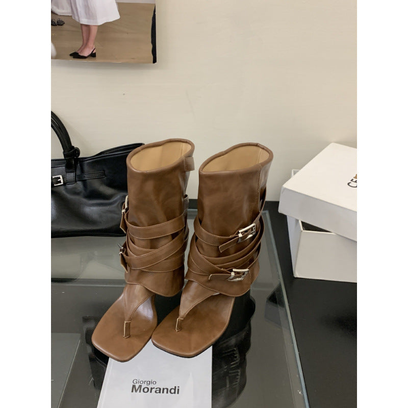 Women's Niche Design Knight Square Toe Chunky Sandals