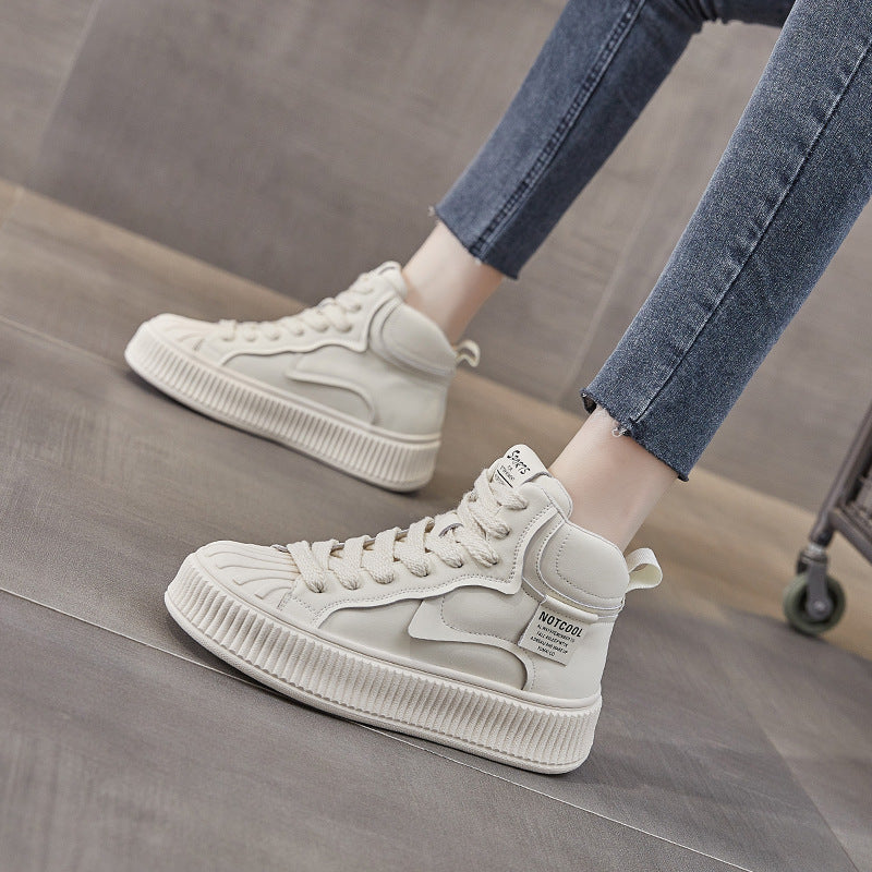 Women's High Top White Korean Style Thick Sneakers