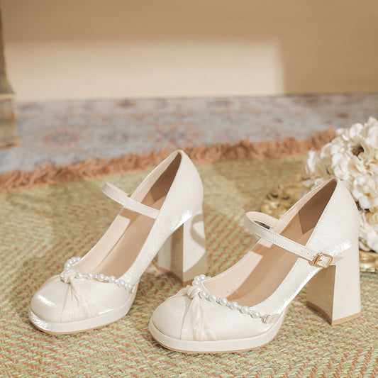 Women's Mary Jane High Main Wedding Dress Two-way Bridesmaid Bride Heels