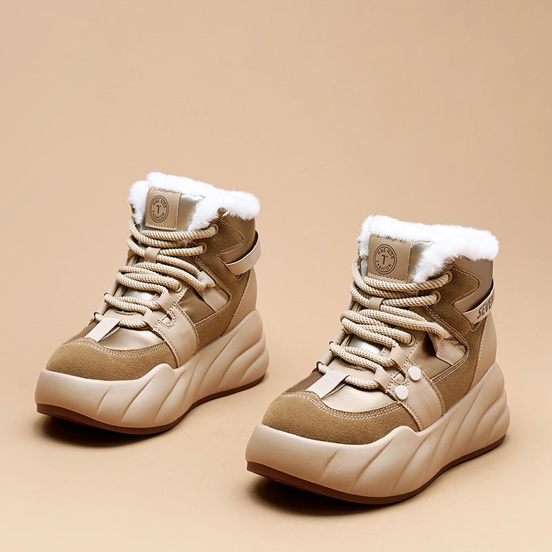 Women's Rabbit Fur Integrated Winter Fleece-lined Warm Snow Boots