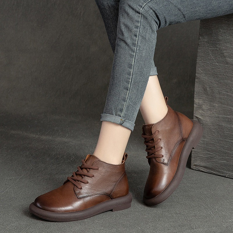 Women's Shu Autumn Flat Round Toe Brushed Retro Comfortable Boots