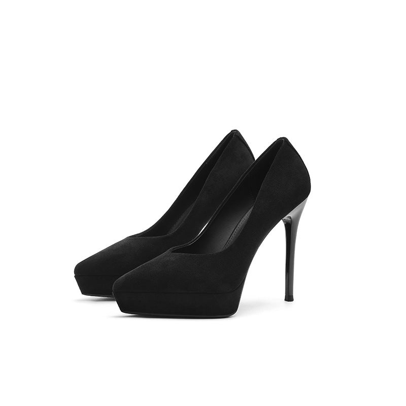Women's Low-cut Wedding Banquet Pointed Stiletto Suede Platform Heels