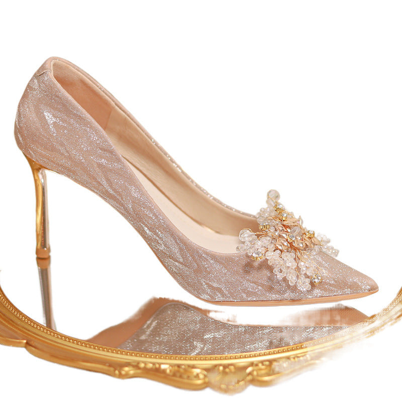 Women's Main Dress Two-way Toast Crystal Bridal Gold Engagement Stiletto Women's Shoes