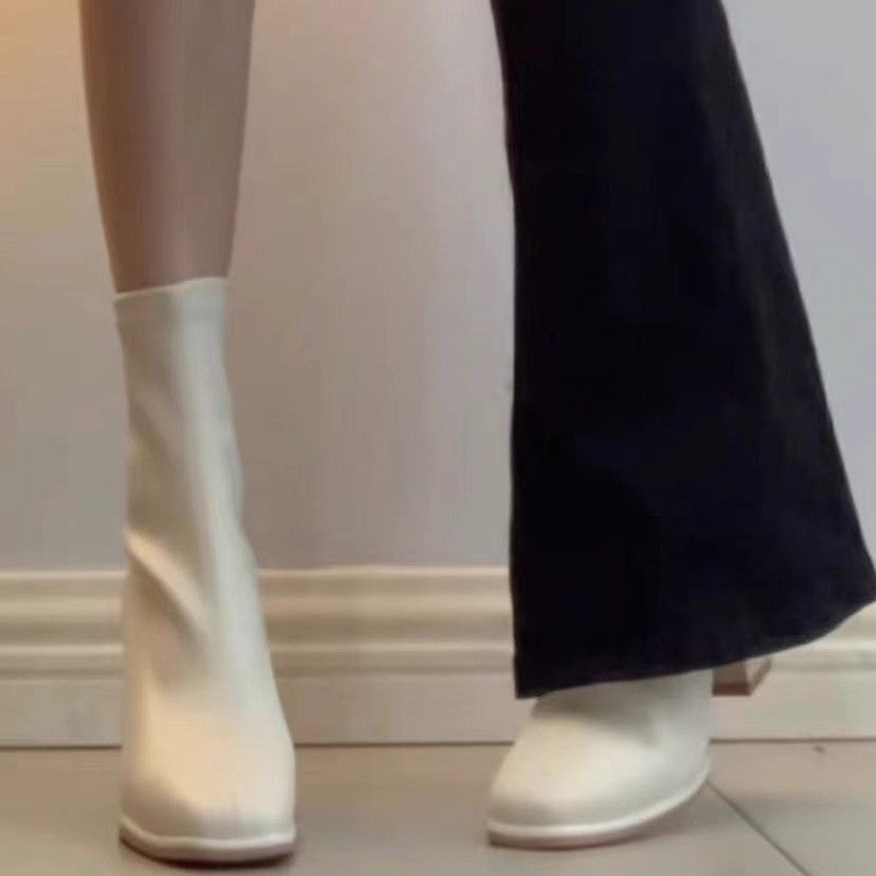 Women's Beige French Style Temperament Gas Field High Women's Leather Boots