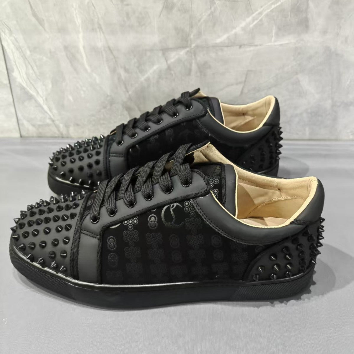 Men's Red Bottom Rhinestone Mixed Nails Men's Board Shoes