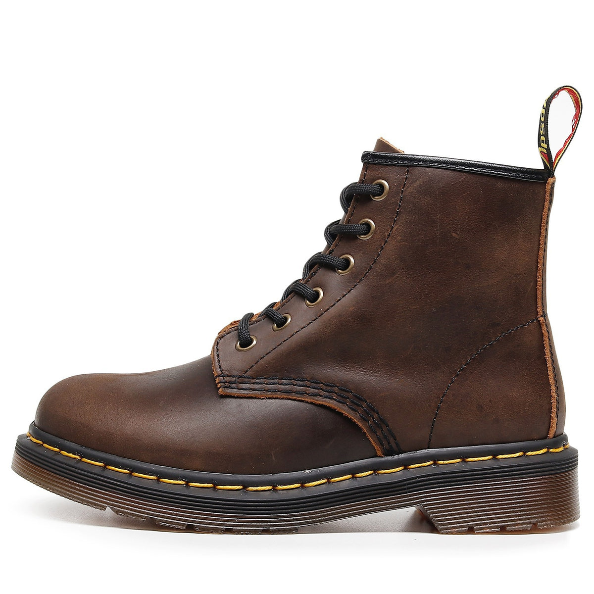 Women's & Men's Crazy Horse Dark Brown Motorcycle Retro British Style Short Round Women's Leather Boots