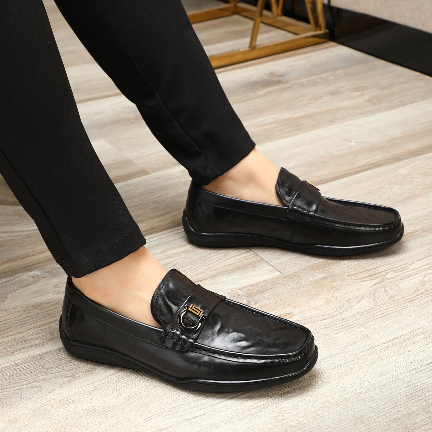 Men's Clutch Pattern Cowhide Spring Slip-on Comfortable Flat Loafers/doug Shoes