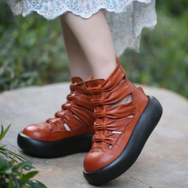 First Layer Cowhide Design Bread Bottom Sandals