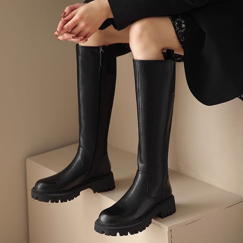 Women's Bootleg Platform Retro British Style Chelsea High Women's Leather Boots