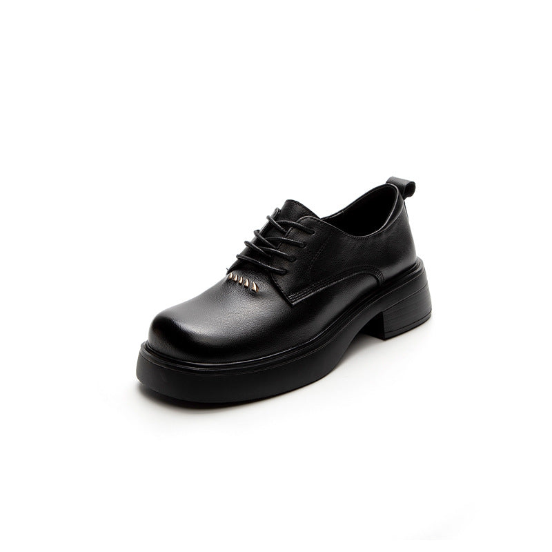 Women's Korean Style Versatile Cowhide Spring Chunky Casual Shoes