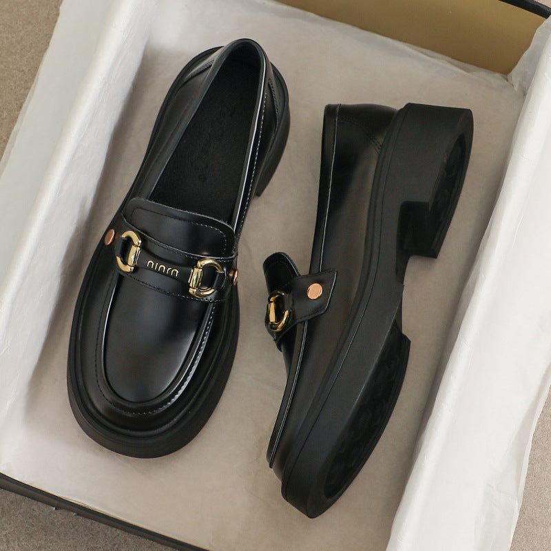 Women's Authentic British Style Black Platform Oversized Women's Casual Shoes